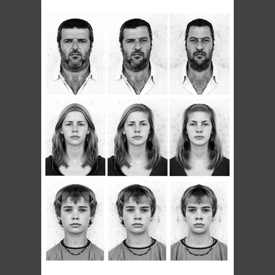 Left-Right Faces 5<br/>Carsten - Marlene - Martin<br/>Inkjetprint, 90 x 70, Edition of 7, 2009